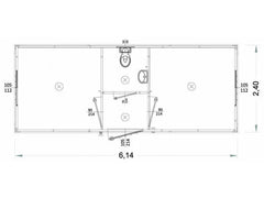 Ufficio prefabbricato con WC e lavabo, bagno centrale, 6 metri – K1